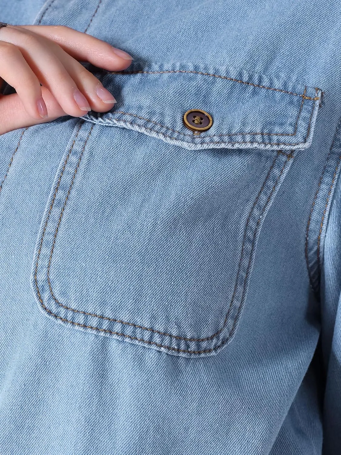 Women's Denim Shirt Button Down Long Sleeve Pockets Jean Jackets Casual Western Jean Shirts