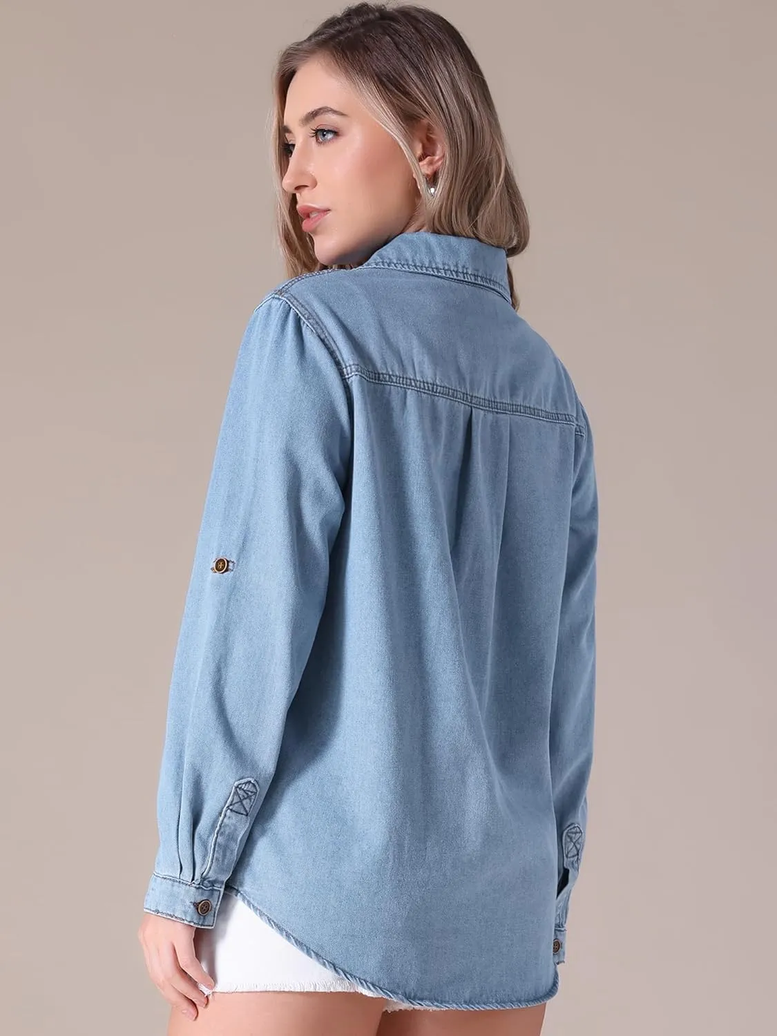Women's Denim Shirt Button Down Long Sleeve Pockets Jean Jackets Casual Western Jean Shirts