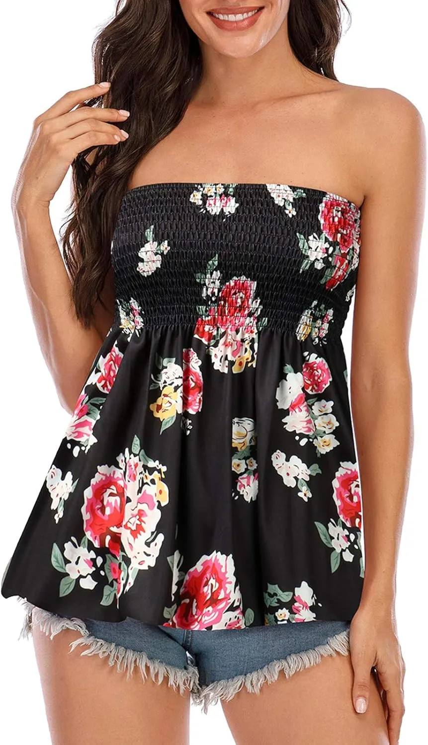 Womens Holiday Strapless Pleated Tube Top Shirt Halter Twisted Tank Top Blouse