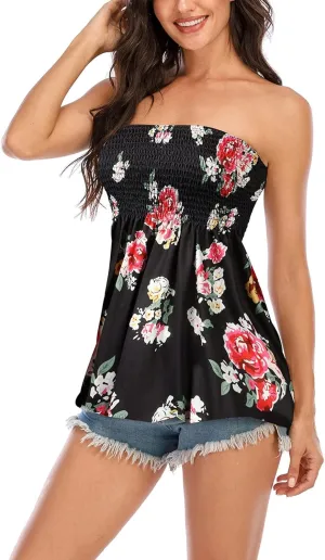 Womens Holiday Strapless Pleated Tube Top Shirt Halter Twisted Tank Top Blouse