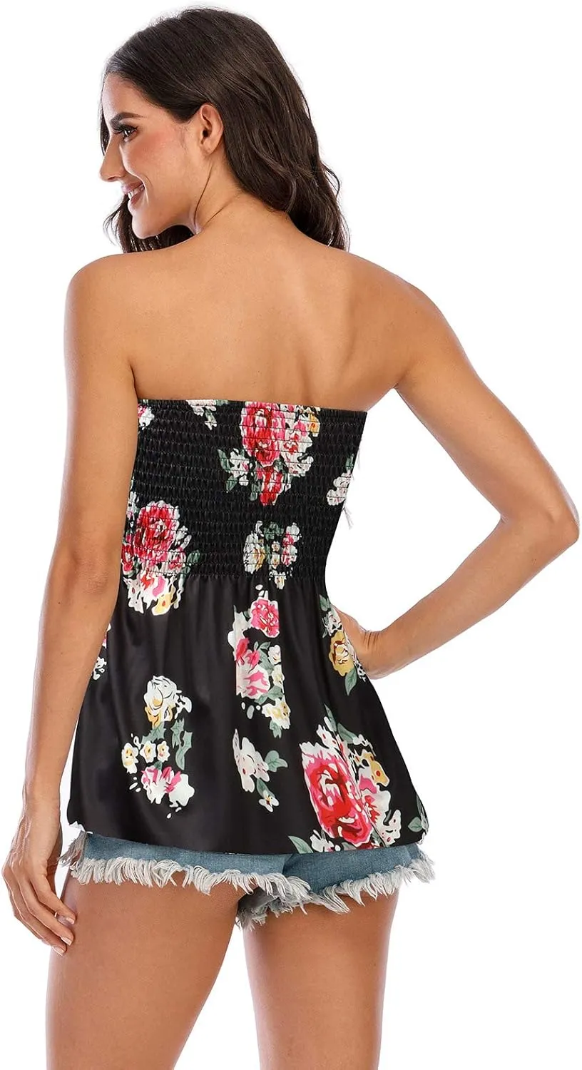 Womens Holiday Strapless Pleated Tube Top Shirt Halter Twisted Tank Top Blouse