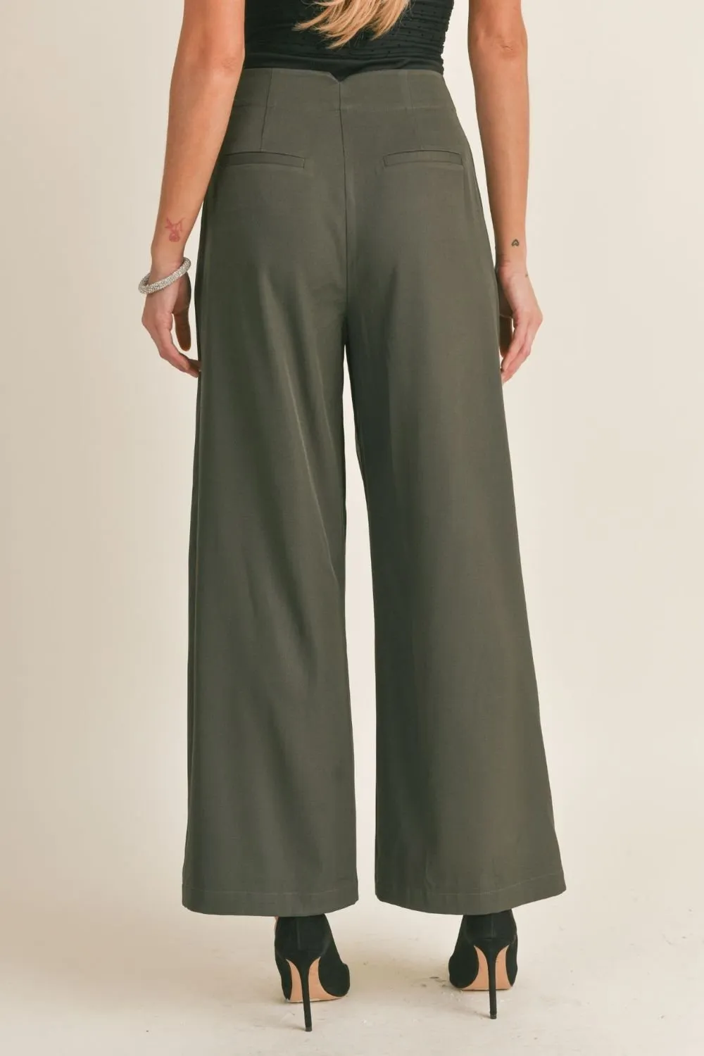 Women's Pleated Wide Leg Pants | Dark Green