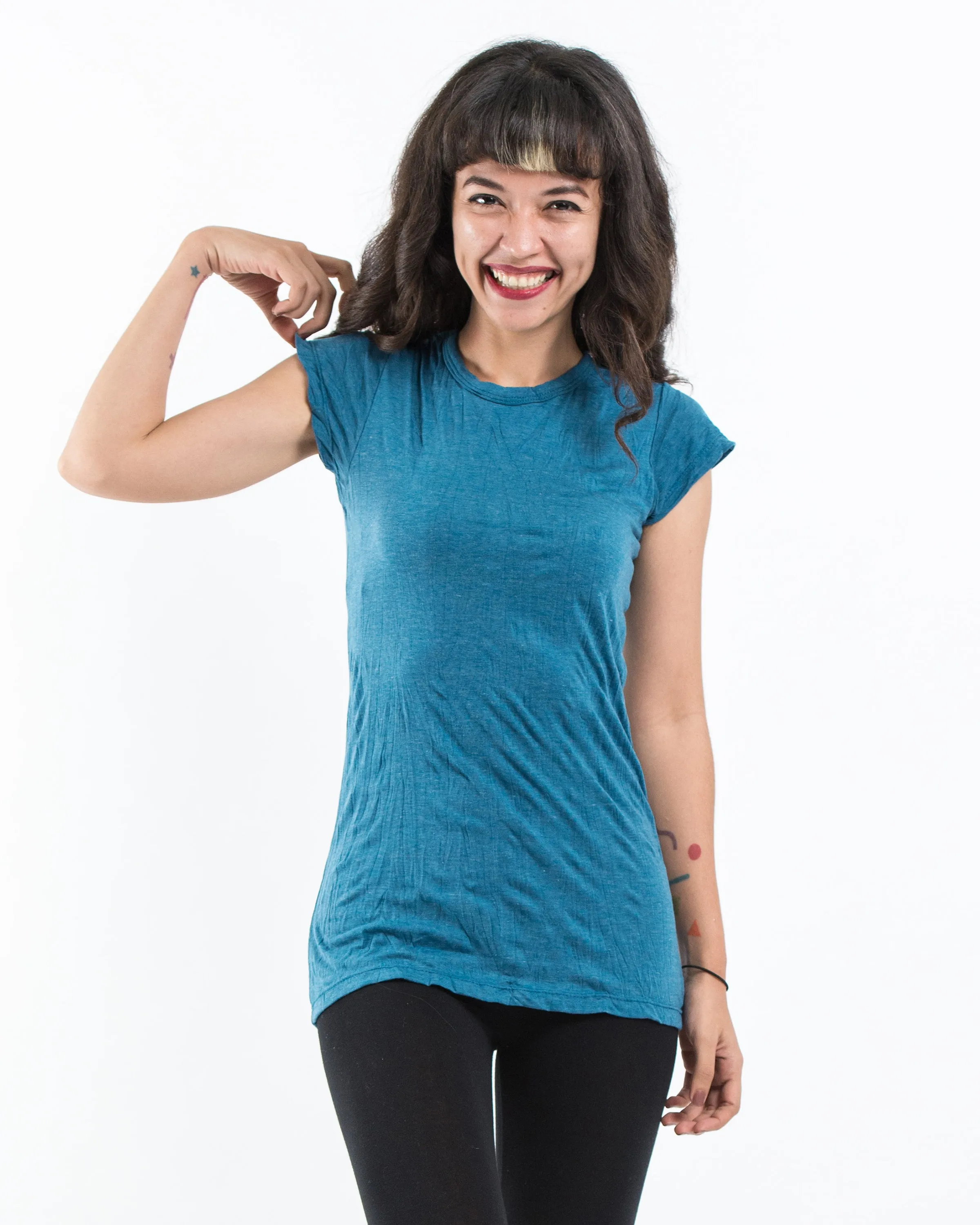 Womens Solid Color T-Shirt in Denim Blue
