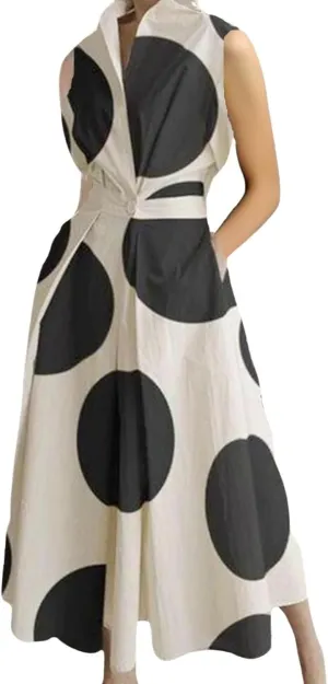 Women's Stand-Up Collar Cotton Breathable Dress Summer Ankle Length Shift Dress Side Pockets Simple Maxi Dress