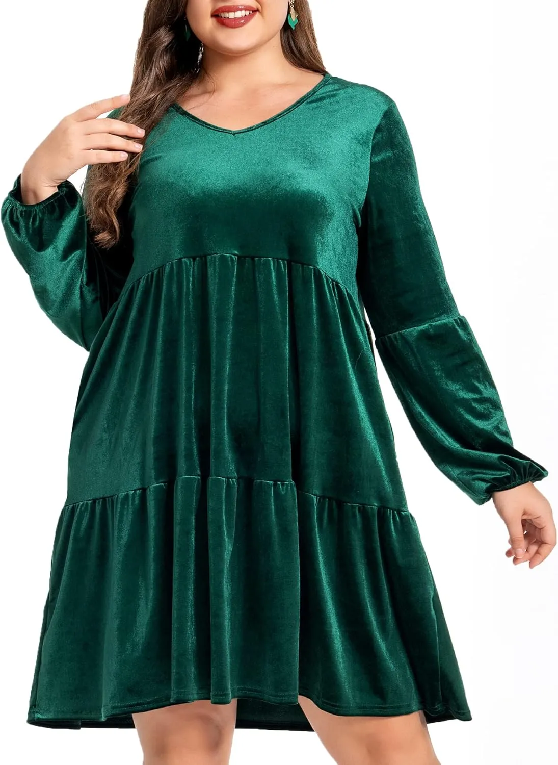 Women's Velvet Dress Long Sleeve Loose Flowy Swing Tunic Velvet Dress Plus Size Dress with Pocket