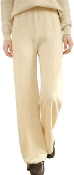 Women's Winter Solid Color Wool Knitted Wide Leg Pants High Waisted Pants Floor Pants