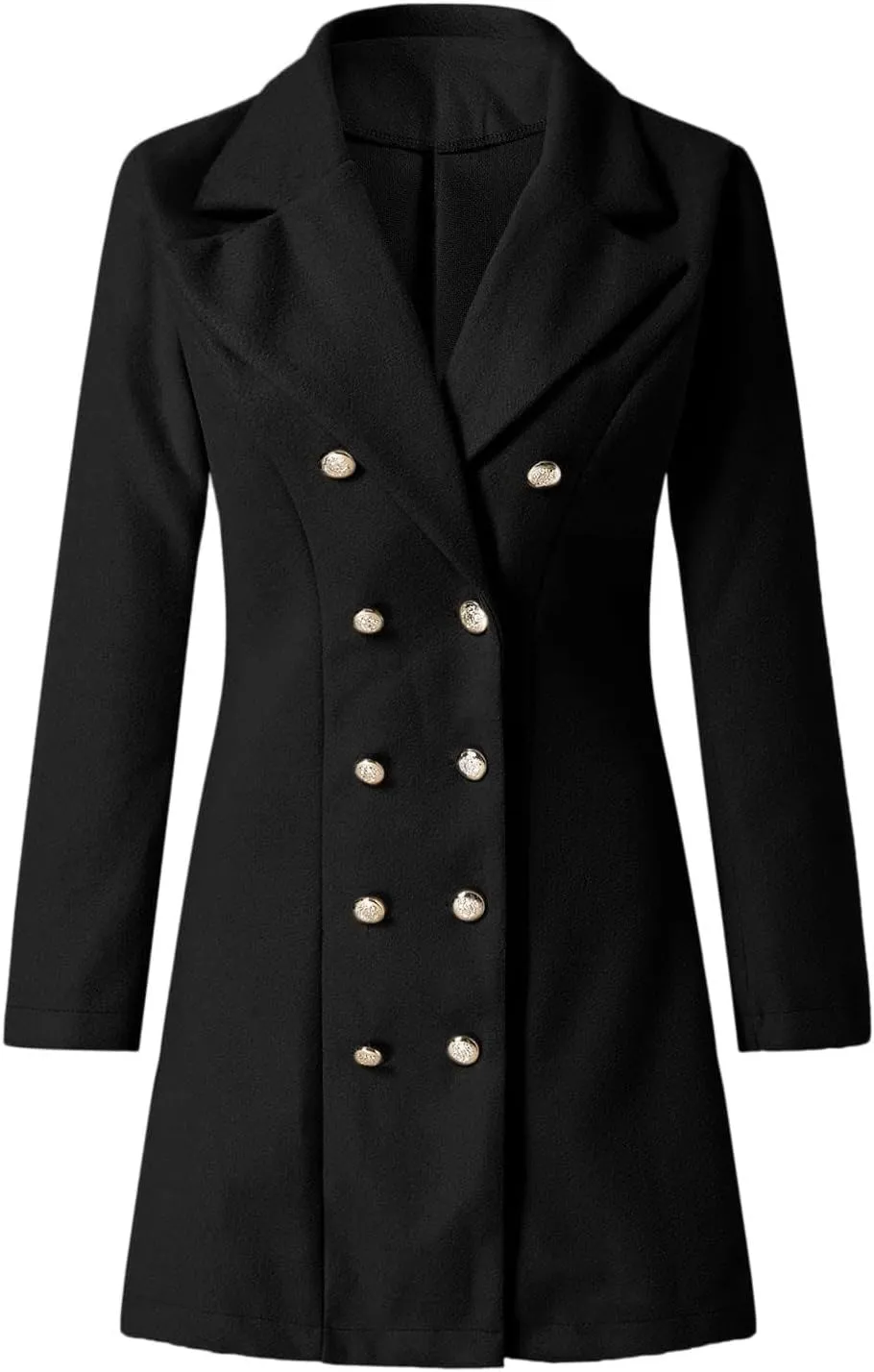 Wool Trench Coat Women Double Breasted Pea Coat Casual Long Sleeve Blazer Notch Collar Jacket Fall Winter Overcoat